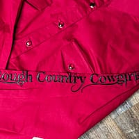Ladies red long sleeve pearl snap western shirt - Image 7