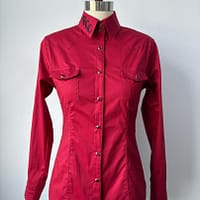 Ladies red long sleeve pearl snap western shirt