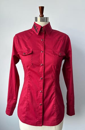 Ladies red long sleeve pearl snap western shirt